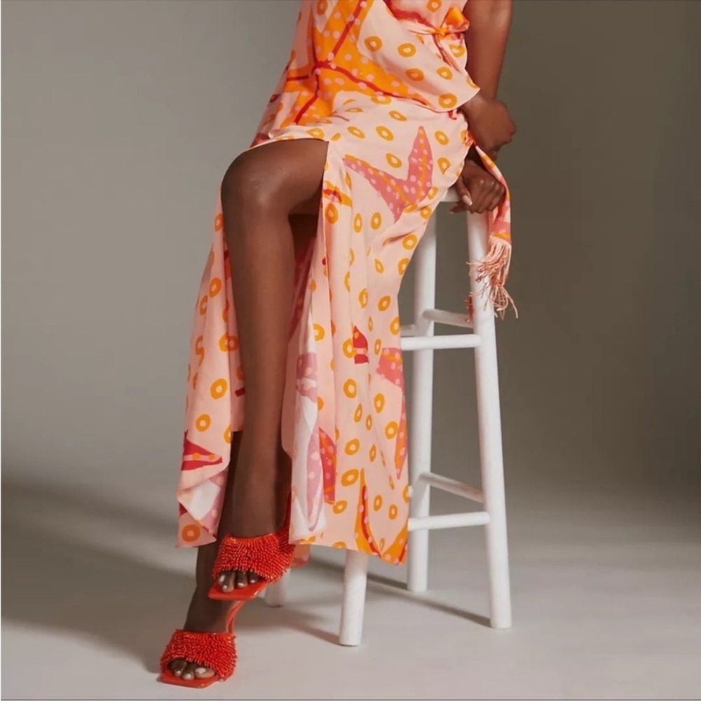Anthropologie Farm Rio One Shoulder Starfish Maxi Dress Orange Size Small NWT - Picture 3 of 10